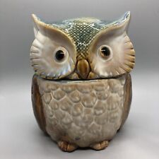 Ceramic Owl Lidded Cookie Jar Blue Green Brown Bird Storage Container for sale  Pittstown