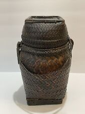 Antique Ifugao Woven Brown Basket Lid Pedestal Handle Primitive Folk Art Decor for sale  Shipping to South Africa
