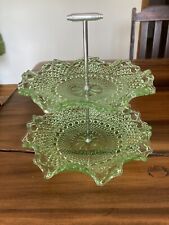 Vintage Art Deco 2 Tier Green Glass Cake Stand, used for sale  Shipping to South Africa