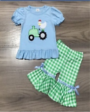 NEW Boutique Farm Tractor Chicken Girls Ruffle Tunic & Leggings Outfit Set for sale  Shipping to South Africa
