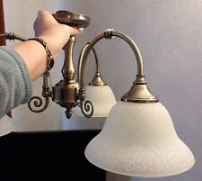 Ceiling Light Fitting 3 Arm Antique Brass Colour with Glass Shades, used for sale  Shipping to South Africa