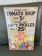 1939-1940 Feria Mundial de Nueva York supermercado letrero vinculado-comestibles-sopa y pepinillos segunda mano  Embacar hacia Argentina