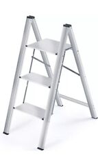 Used, KINGRACK Aluminium 3 Step Ladder with Wide Steps, Lightweight Folding Ladder for sale  Shipping to South Africa