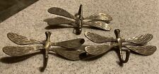 Vintage Lot Of 3 Solid Brass Dragonfly Wall Hanging Hooks 5x2.5” for sale  Shipping to South Africa