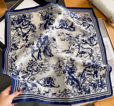 100% Silk 20" small square Scarf Women neckerchief Wrap floral navy blue WY237, used for sale  Shipping to South Africa