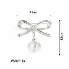 Elegant Bow Pearl Fixed Strap Charm Safety Pin Brooch Collar Cardigan Clip Chain, used for sale  Shipping to Canada