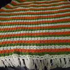 Cobertor vintage 1970 feito à mão de crochê listrado afegão franja lance 3,6 pés x 6 pés  comprar usado  Enviando para Brazil