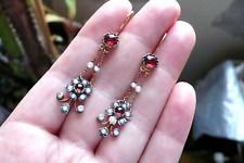 Victorian Style Garnet, Seed Pearl, Diamond and 9 Carat Gold Drop Earrings for sale  LONDON
