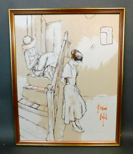 Bernard Dufour Framed Acrylic 2 Girls/Ladies On A Staircase Signed RTG/JE for sale  Shipping to South Africa