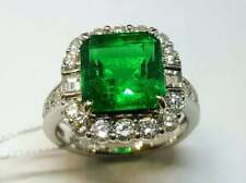Forest Green Emerald Cut 4.12CT Muzo Colombian Emerald & 1.39CT Shiny CZ Ring for sale  Shipping to South Africa