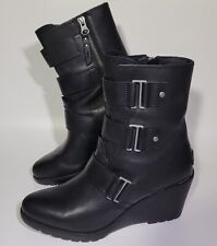 Sorel Women’s After Hours Black Leather Ankle Bootie Wedge Boots~Sz US 9.5 for sale  Shipping to South Africa