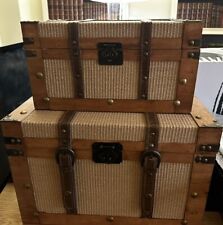 Conjunto vintage de 2 caixas de madeira/rattan comprar usado  Enviando para Brazil