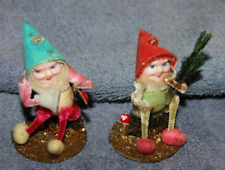 Lote de 2 decoraciones navideñas vintage de fieltro elfo/pixie hechas en Japón años 1950-60, usado segunda mano  Embacar hacia Argentina