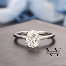 Moissanite Solitaire Engagement Ring Solid 14K White Gold 2 CT Oval Cut VVS1, used for sale  Shipping to South Africa
