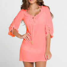 Luli Fama NEW Cosita Buena Ruffle V-Neck Long Sleeve Cover Up Mini Dress Medium for sale  Shipping to South Africa