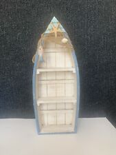 19” Wooden Row Boat Canoe Wall 3 Tier Display Shelf Nautical Blue/ White Wood, used for sale  Shipping to South Africa