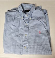 Camisa de vestir Polo Ralph Lauren para hombre con botones calce ajustado 15 1/2. Guinga azul blanca  segunda mano  Embacar hacia Argentina