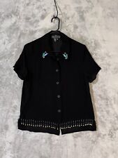Blusa feminina CAROL LITTLE VTG transparente 10 preta bordada com miçangas comprar usado  Enviando para Brazil