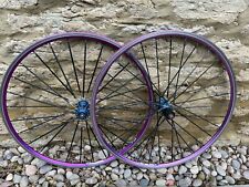 26” Retro MTB Wheels, Blue Hope Hubs, Purple Sun Mistral Rims, Carbon Spokes, used for sale  Shipping to South Africa