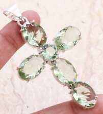 Green Amethyst Cross 925 Silver Plated Handmade Pendant of 2.8" Ethnic for sale  Shipping to South Africa