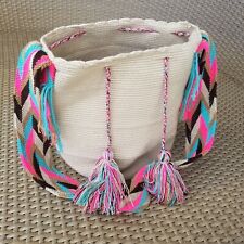 Usado, Bolsa Wayuu Bolsa Mochilla Marfim Tecida à Mão Alças Coloridas Borla Balde Bolsa Boho comprar usado  Enviando para Brazil