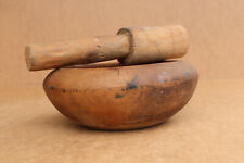 Used, Old Antique Primitive Wooden Wood Bowl Plate Mortar Pestle Masher Early 20th for sale  Shipping to Canada
