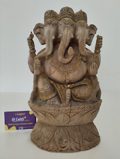 Antique Wooden Statue Ganesh 3 Headed Hand Carved 31 cm Tall for sale  Shipping to South Africa