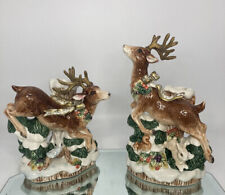  FITZ & FLOYD 2 SNOWY WOODS REINDEER DEER CANDLE HOLDERS CANDLESTICK CHRISTMAS, used for sale  East Haven