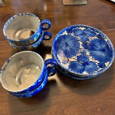 Mexican Oaxaca Hand Painted Plates And Cups Blue White Clay Pottery (Set of 4) for sale  Shipping to Canada