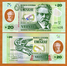 Uruguay, 20 pesos uruguayos, 2020, P-W101, polímero, serie A UNC, usado segunda mano  Embacar hacia Argentina
