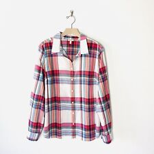 Talbots plaid shirt large cotton white pink button up roll sleeves  for sale  Shipping to South Africa