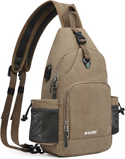 Sling Canvas Crossbody Backpack w/USB Charging Port & RFID Blocking(Brown Green) for sale  Shipping to South Africa