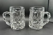 Pair of TIFFANY & CO. Rock Cut Crystal Beer Mugs, Etched w/ Winner & Loser, Mint for sale  Shipping to South Africa