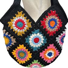 Bolsa de ombro feminina de crochê quadrada vovó feita à mão🌸bali preta nova sem etiquetas comprar usado  Enviando para Brazil