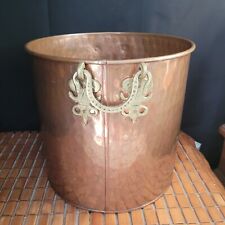 Vintage Hammered Copper Pot Planter w/ Intricate Brass  Handles 12"x12.5" for sale  Shipping to South Africa