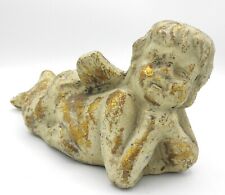 Used, Distressed Cherub Garden Statue Painted Concrete Golden Accents Door Stop Decor for sale  Shipping to South Africa