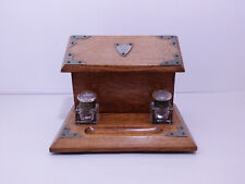Suporte de mesa Edwardian Oak madeira duplo Inkwell papelaria caixa - 10" x 71/4" x 7" comprar usado  Enviando para Brazil