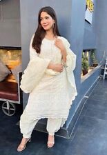 Punjabi Salwar Kameez Dupatta Indian Women Designer White Color Cotton Gift Suit for sale  Shipping to South Africa