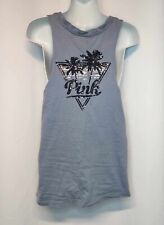 Victoria Secret Pink Womens Tank Blue With Sequin Bling Palm Trees EUC for sale  Shipping to South Africa