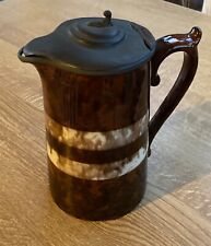 Vintage Brown/Beige Pottery Jug with Pewter Lid for sale  Shipping to South Africa