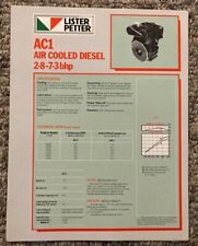 LA156 Lister Petter Diesel Engine AC1 Air Cooled Specification Sheet, used for sale  Canada