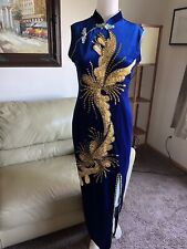 Vestido longo Cheongsam veludo bordado à mão chinês tamanho P/M lantejoulas azuis LEIA DES comprar usado  Enviando para Brazil