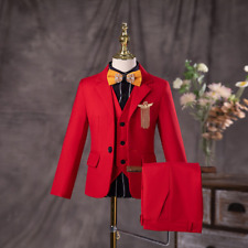 Terno de casamento vermelho flor meninos crianças jaqueta colete calças 3 peças vestido formal fantasia comprar usado  Enviando para Brazil