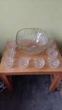 Pressed Glass Punch Bowl With 10 Cups. Vintage Retro. Very Deep Bowl, used for sale  Shipping to South Africa