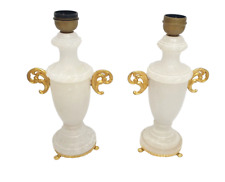 Par de lámparas de mesa vintage de mármol sintético - blancas y doradas, altura 32 cm, usado segunda mano  Embacar hacia Argentina
