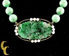 Imperial Jade, Pearl, 18k Yellow Gold Bead Necklace w/ Hand-Carved Pendant 18" for sale  Shipping to Canada