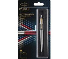 Bolígrafo Parker Jotter Steel GT con adornos dorados, punta fina, tinta azul/negra de 0,8 mm segunda mano  Embacar hacia Argentina