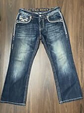Jeans masculino Rock Revival Kael tamanho 33 desgastado reto relaxado ***LEIA*** comprar usado  Enviando para Brazil