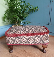 LOVELY VINTAGE RECTANGULAR FOOTSTOOL ~ TAPESTRY COVER QUEEN ANNE LEGS 38x28x19cm, used for sale  Shipping to South Africa