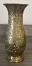 Used, Vintage Solid Brass Vase India Made Etched Floral Design Gold Ornate 6 Inch Tall for sale  Shipping to South Africa